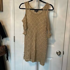 POL Tan Open Knit Coverup Tunic with Cut Out Sleeves NWOT